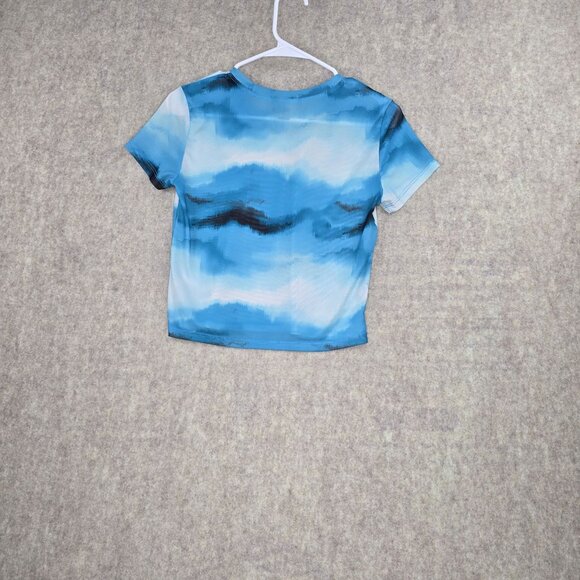 Forever 21 Womens Blue Tie-Dye Short Sleeve Cropped Mesh Tee Shirt Size Medium - Picture 2 of 6